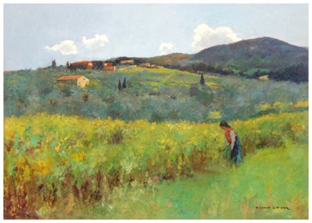 FRANCO LIPIZER Ruda 1901 - Livorno 1973 Campo di giunchiglia 1960 Olio su...