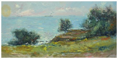 FEDERICO CRESCI Livorno 1941 Senza titolo Olio su tavola 20 x 40. Firma in b....