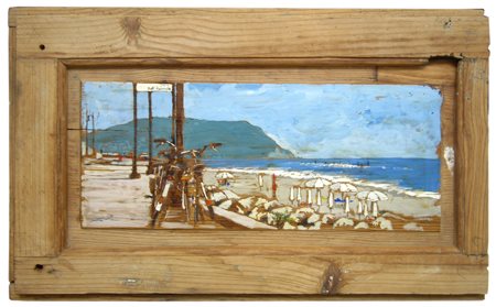 MASSIMO LOMI Livorno 1953 Piazza dell’approdo 2014 Tempera su tavola 33 x 55....