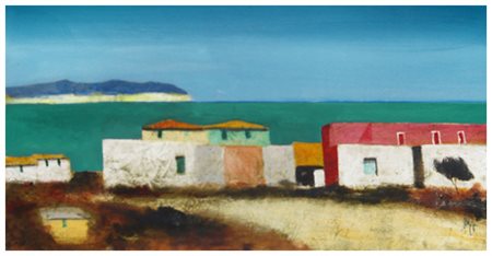 SALVATORE MAGAZZINI Pistoia 1955 Marina Calabra Olio su tavola 25 x 50. Firma...