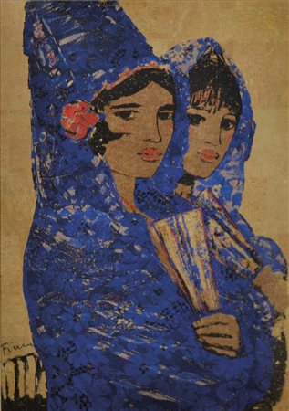 FIUME SALVATORE Comiso 1915 - Milano 1997 Somale litografia su sughero es....