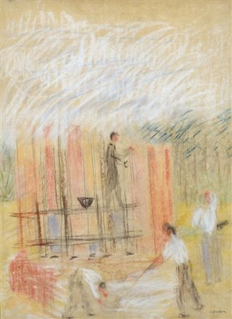 DEL BON ANGELO Milano 1898 - Desio 1952 Casa in costruzione tecnica mista su...