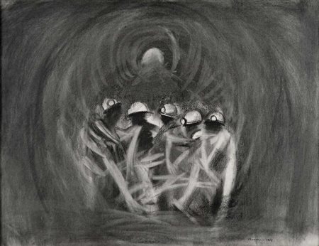 VERRUSIO PASQUALE Roma 1935 - 2012 Minatori 1964 carboncino e tecnica mista...