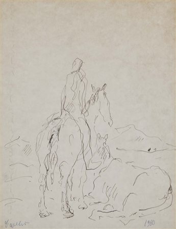 CARENA FELICE Cumiana (To) 1879 - Venezia 1966 Viandante 1960 gouache su...