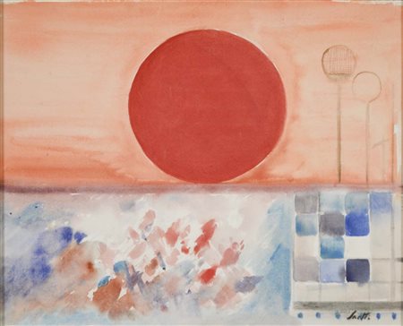 SAETTI BRUNO Bologna 1902 - Venezia 1984 Paesaggio col sole tempera su carta...