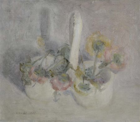 BIANCHI LUIGI Bologna 1911 - 1994 Il vasetto antico 1961 olio su cartone...