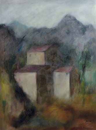 DONADEL BRUNO Farra di Soligo 1929 Paesaggio montano olio su tela 80x60 firma...
