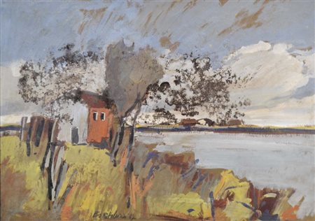 BORTOLUZZI MILLO JR. Dolo (Ve) 1938 Paesaggio 1967 olio su tavola 50x70 firma...