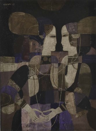 CIFERRI GIANMARIA Sondrio 1925 Profili di donne 1975 olio su tela 40x30 firma...