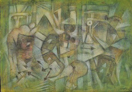 PETROS PAPAVASSILIOU Atene 1928 Eksodos - KS1 olio su carta intelata 35x50...