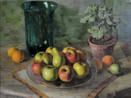 SOGARO OSCAR Dolo 1888 - Venezia 1967 Frutta 1945 olio su cartone 48x63 firma...