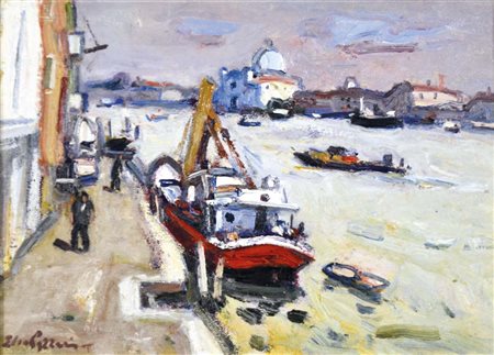 LAZZARI ELIO Venezia 1942 Zattere olio su tela 25x35 firma in basso a...