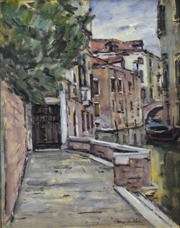 VILLA RINO Mesola (Fe) 1904 - Venezia 1994 Rio veneziano olio su tavola 50x40...