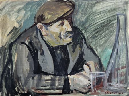 NOVATI MARCO Venezia 1895 - 1975 Bevitore tecnica mista su tavola 30x40 firma...