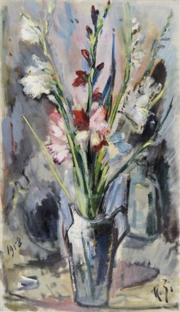 ZANUTTO RENZO Venezia 1909 - 1979 Gladioli 1958 olio su tela 95x65 firma in...