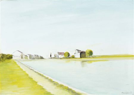 BERGAMINI ALDO Bottrighe 1903 - Venezia 1981 Paesaggio lagunare olio su tela...