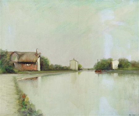 BERGAMINI ALDO Bottrighe 1903 - Venezia 1981 Paesaggio lagunare olio su tela...