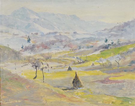 PICCOLOTTO TONI Lentiai (BL) 1903 - 1970 Paesaggio montano olio su tavola...