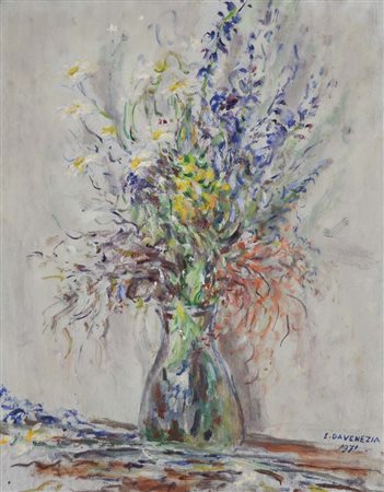 DA VENEZIA EUGENIO Venezia 1900 - 1992 Vaso di fiori 1971 olio su tavola...