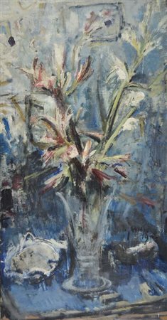 ZANUTTO RENZO Venezia 1909 - 1979 Fiori in azzurro 1962 olio su tela 95x48...