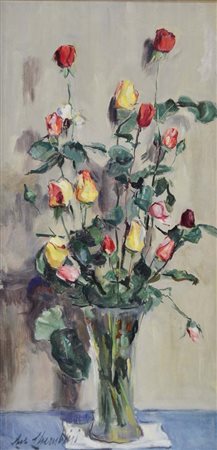 CHERUBINI CARLO Ancona 1897 - Venezia 1978 Vaso di fiori olio su tela 80x40...