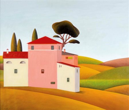 CENSOTTI DUCCIO Treviso 1951 Paesaggio toscano metafisico olio su tavola...