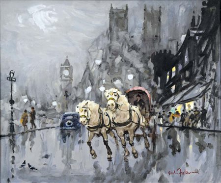FALZONI GIULIO Marmirolo (Mn) 1900 - Milano 1978 Westminister Abbey olio su...