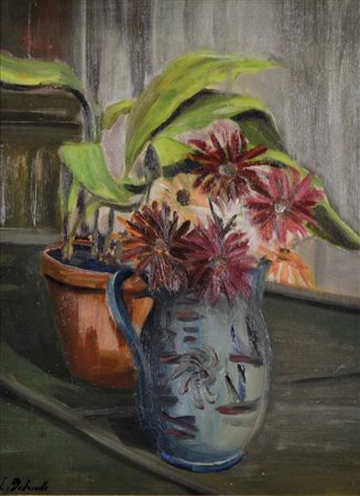DUDREVILLE LEONARDO Venezia 1885 - 1975 Vaso di fiori, (metà anni '50) olio...