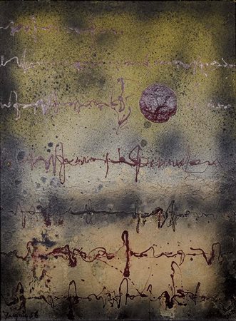 FERGOLA SERGIO Napoli 1936 senza titolo 1958 tecnica mista su masonite 90x67...