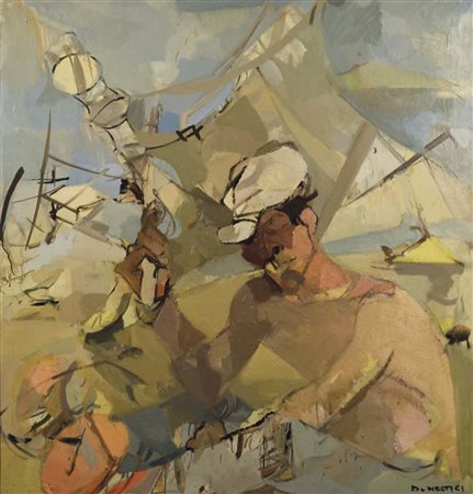 DOMESTICI GIAMPAOLO Venezia 1924 - 1999 Pescatore olio su tela 100x95 firma...