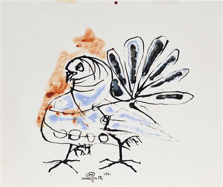 MINGUZZI LUCIANO Bologna 1911 - Milano 2004 Pavone 1971 tecnica mista su...