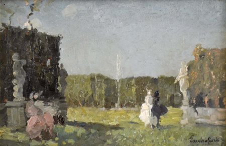 CIARDI EMMA Venezia 1879 - 1933 Giardino olio su tela 27x40 firma in basso a...
