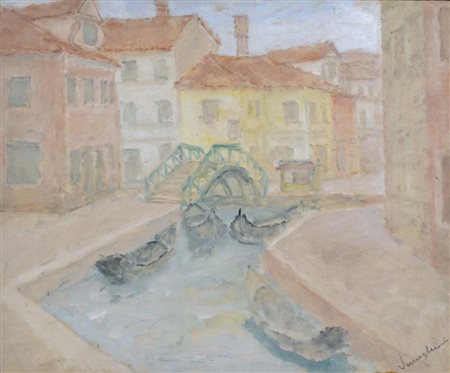 SEMEGHINI PIO Quistello 1879 - Verona 1964 Burano olio su tavola 33x41 firma...