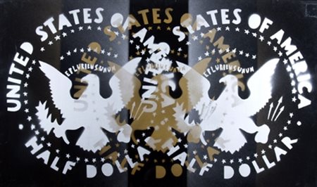 ANGELI FRANCO (Roma 1935 - Roma 1988) "Half dollar" 1979 Smalto su tela cm....