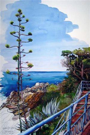 BOCCARDI LUBOW (San Pietroburgo 1960) "Genova Nervi" 2012 Acquerello su tela...