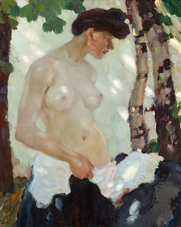 LEO PUTZ Merano / Meran 1869 – 1940 NUDO IN BETULLA, 1902 CA. Olio su tela,...