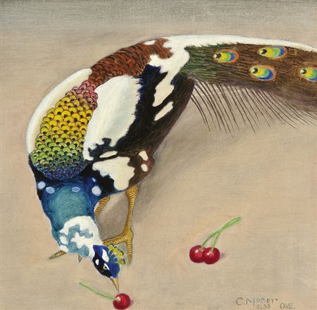 CARL MOSER Bolzano 1873 – 1939 PAVONE, 1933 Olio su tela, 47 x 33 cm