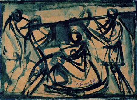 GIUSEPPE ZIGAINA Cerviniano del Friuli 1924 BAMBINI CHE GIOCANO, 1948 Tempera...