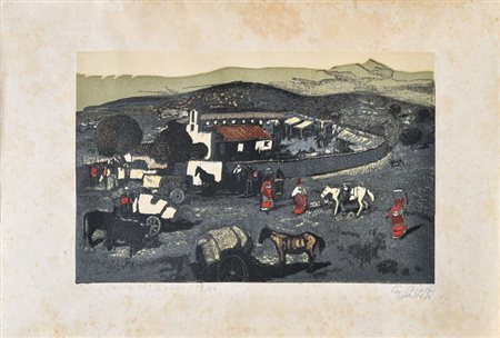 GIUSEPPE BIASI Sassari 1885 – 1945 BORGO SARDO, 1931 Xilografia a 5 colori,...