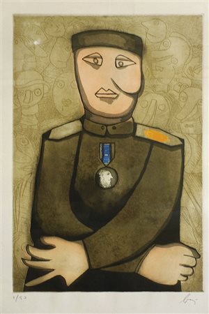 ENRICO BAJ Mailand 1924 – Vergiate 2003 IL GENERALE, LA FOLLA 4 litografie,...