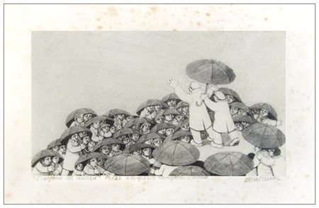 ALBERICO MORENA Gubbio 1926 Comizio a novembre 1971 Xilografia stampata a...