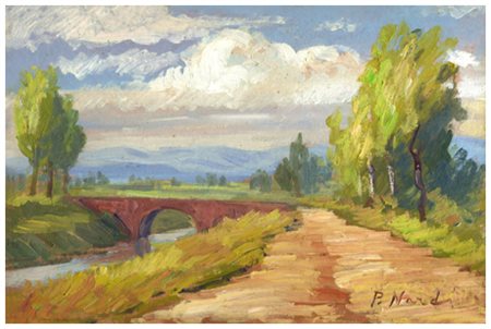 PIERO NARDI Firenze 1938 Ponte sul fosso Olio su cartone telato 20 x 30....