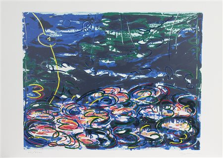 Schifano Mario Gigli d'acqua serigrafia materica su carta Fabriano, cm....