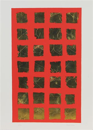 Bianco Remo Tableau d'oré, 1970-1975 serigrafia con applicazioni di foglia...