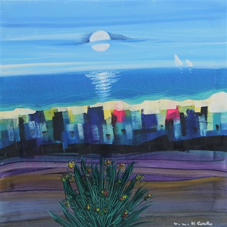 Di Carlo Vittorio Maria Full moon olio e collage su tela, cm. 50x50 firmato...