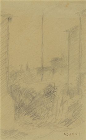 Soffici Ardengo Paesaggio matita su carta, cm. 14x9 firmato in basso a destra...