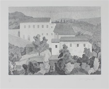 Mongatti Vairo Grande paesaggio, 1968 acquaforte su carta, cm. 50x70, es....