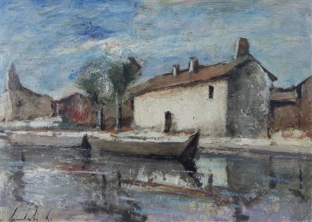 Lamberti Lamberto Senza titolo olio su faesite, cm. 50x70 firmato in basso a...