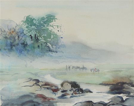 Zecca Alfredo Paesaggio d'Oriente acquerello su cartoncino, cm. 24,5x30...