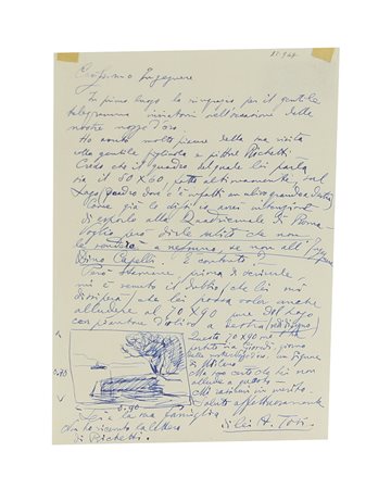 Tosi Arturo Lettera con schizzo di paesaggio, 1947 inchiostro su carta, cm....
